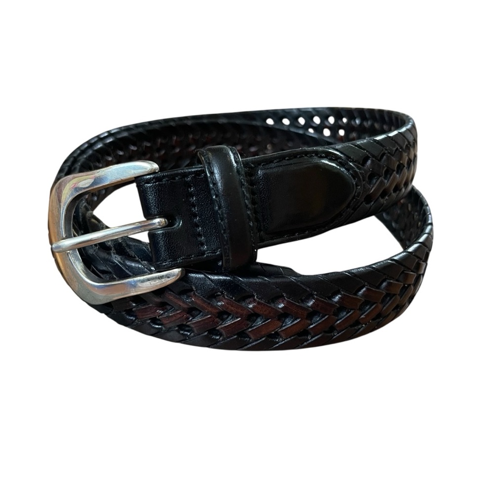 Brighton‎ Black Leather Woven Belt with Classic Silver Buckle Sz. 36